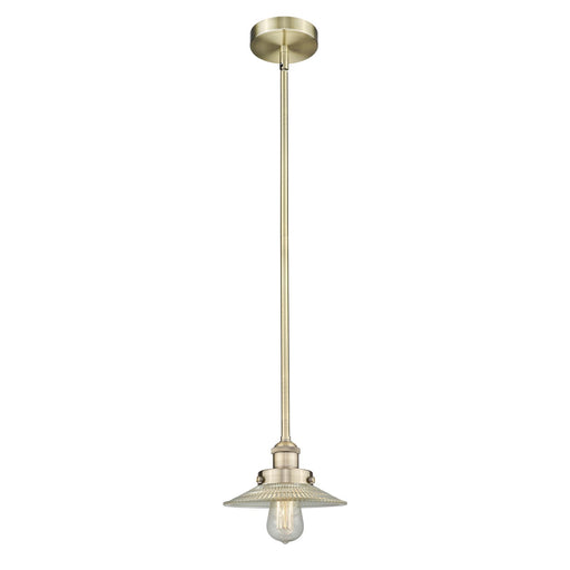 Innovations Halophane 9in 1-Light Mini Pendant | Industrial Antique Brass and Clear Halophane Glass | Kitchen Island & Dining | Model 616-1SH-AB-G2-LED