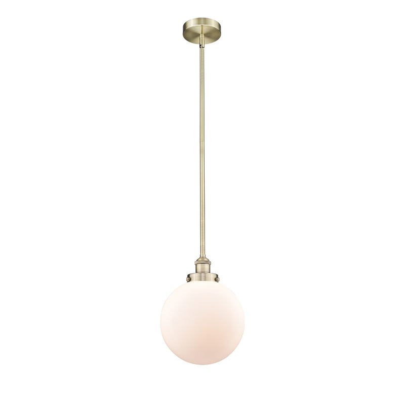Innovations Beacon 10in 1-Light Mini Pendant | Industrial Antique Brass and Matte White Frosted Glass | Kitchen Island & Dining | Model 616-1SH-AB-G201-10