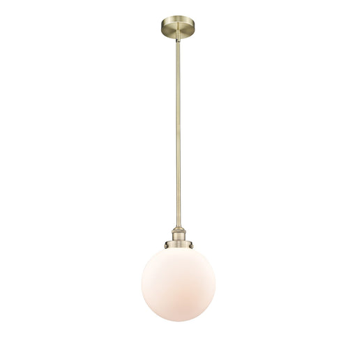 Innovations Beacon 10in 1-Light Mini Pendant | Industrial Antique Brass Steel and Matte White Frosted Glass | Kitchen | Model 616-1SH-AB-G201-10-LED