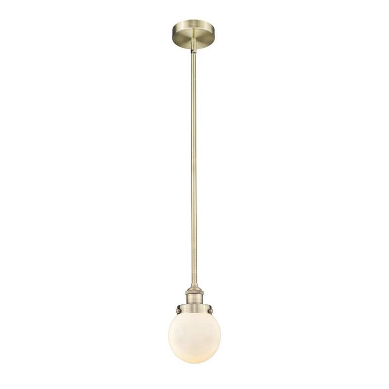 Innovations Beacon 6in 1-Light Mini Pendant | Industrial Antique Brass and Matte White Frosted Glass | Kitchen Island & Dining | Model 616-1SH-AB-G201-6