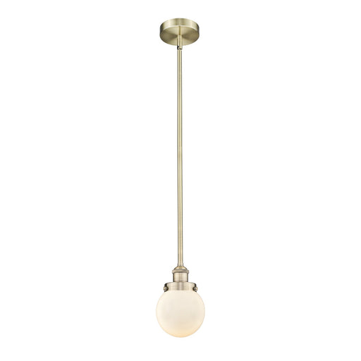 Innovations Beacon 6in 1-Light Mini Pendant | Industrial Antique Brass Steel and Matte White Frosted Glass | Kitchen Island | Model 616-1SH-AB-G201-6-LED