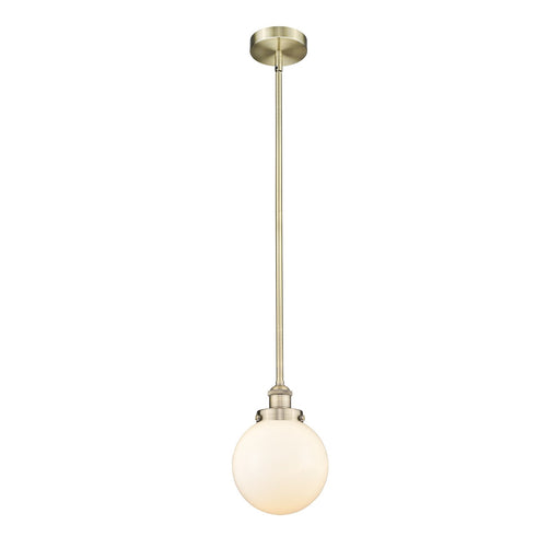 Innovations Beacon 8in 1-Light Mini Pendant | Industrial Antique Brass and Matte White Frosted Glass | Kitchen Island & Dining | Model 616-1SH-AB-G201-8