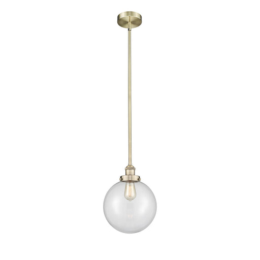 Innovations Beacon 10in 1-Light Mini Pendant | Industrial Antique Brass Steel and Clear Glass | Kitchen Island & Dining | Model 616-1SH-AB-G202-10-LED