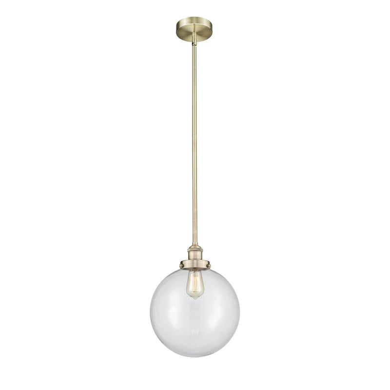 Innovations Beacon 12in 1-Light Mini Pendant | Industrial Antique Brass Steel and Clear Glass | Kitchen Island & Dining Room | Model 616-1SH-AB-G202-12