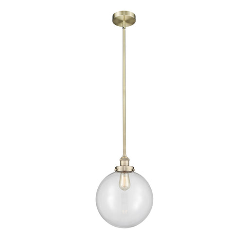 Innovations Beacon 12in 1-Light Mini Pendant | Industrial Antique Brass Steel and Clear Glass | Kitchen Island & Dining | Model 616-1SH-AB-G202-12-LED