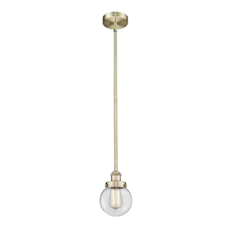 Innovations Beacon 6in 1-Light Mini Pendant | Industrial Antique Brass Steel and Clear Glass | Kitchen Island & Dining Room | Model 616-1SH-AB-G202-6-LED
