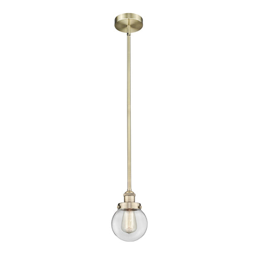 Innovations Beacon 6in 1-Light Mini Pendant | Industrial Antique Brass Steel and Clear Glass | Kitchen Island & Dining Room | Model 616-1SH-AB-G202-6-LED