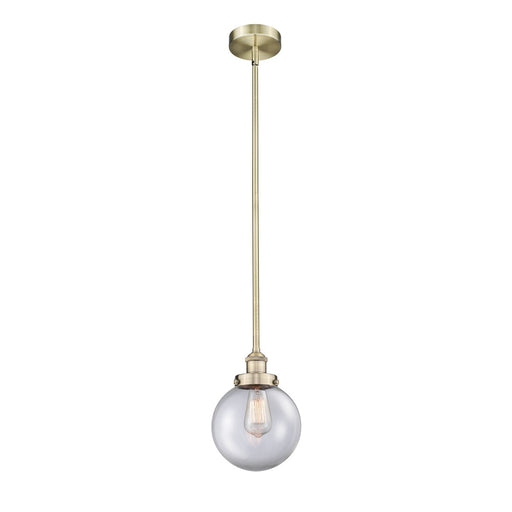Innovations Beacon 8in 1-Light Mini Pendant | Industrial Antique Brass and Clear Glass | Kitchen Island & Dining Room | Damp | Model 616-1SH-AB-G202-8