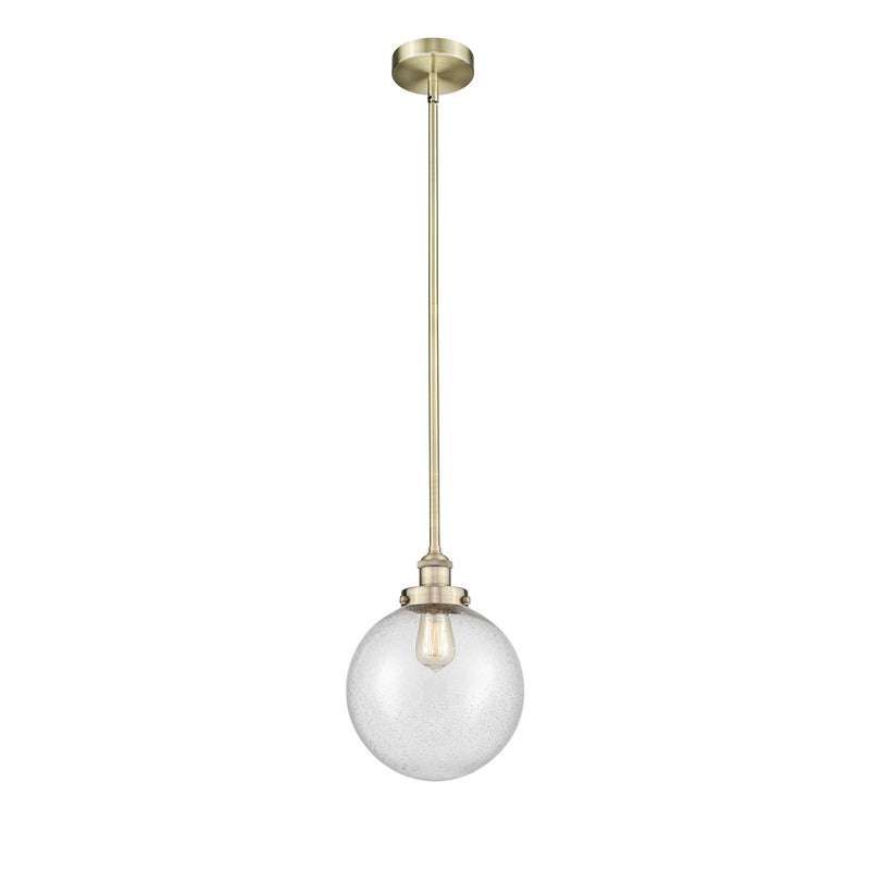 Innovations Beacon 10in 1-Light Mini Pendant | Industrial Antique Brass Steel and Seedy Glass | Kitchen Island & Dining | Model 616-1SH-AB-G204-10-LED