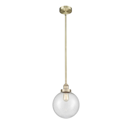 Innovations Beacon 10in 1-Light Mini Pendant | Industrial Antique Brass Steel and Seedy Glass | Kitchen Island & Dining | Model 616-1SH-AB-G204-10-LED