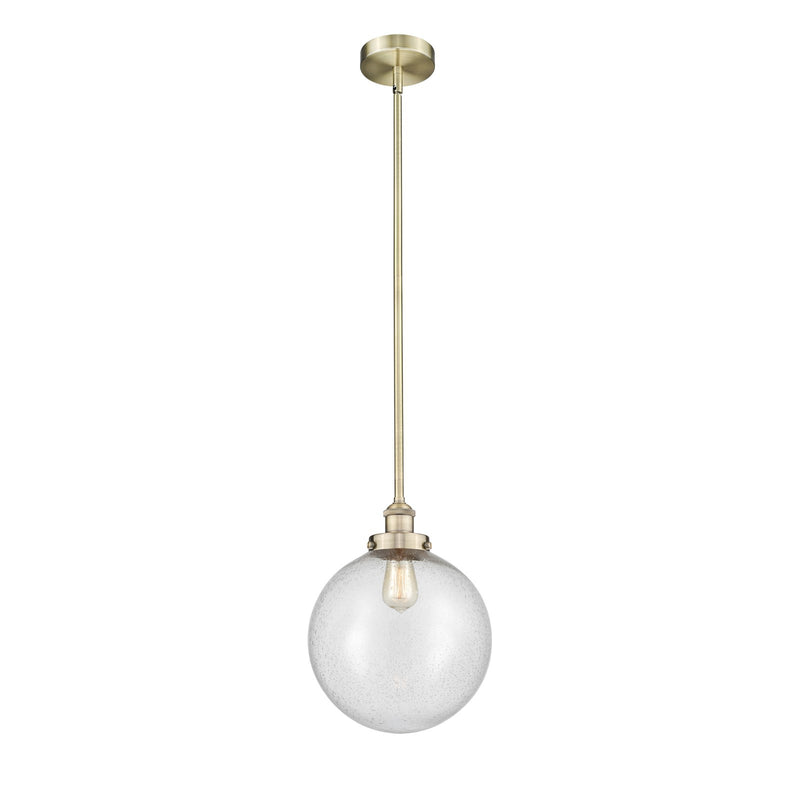 Innovations Beacon 12in 1-Light Mini Pendant | Industrial Antique Brass Steel and Seedy Glass | Kitchen Island & Dining Room | Model 616-1SH-AB-G204-12