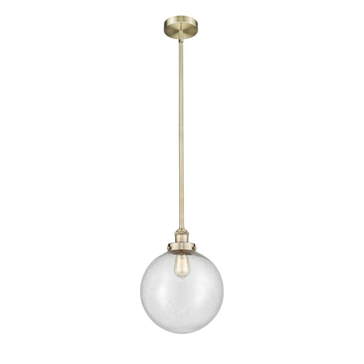 Innovations Beacon 12in 1-Light Mini Pendant | Industrial Antique Brass Steel and Seedy Glass | Kitchen Island & Dining Room | Model 616-1SH-AB-G204-12