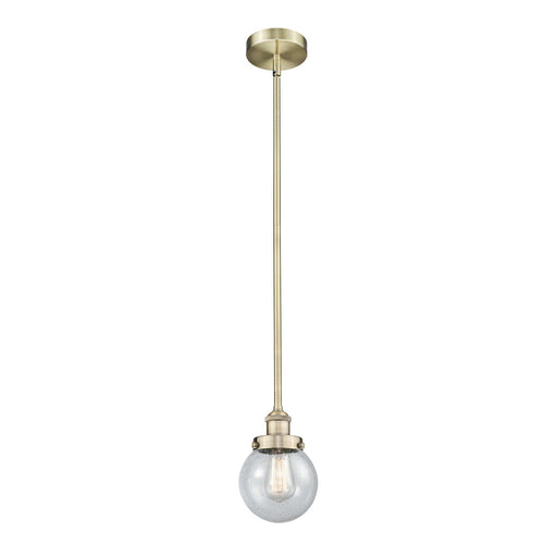 Innovations Beacon 6in 1-Light Mini Pendant | Industrial Antique Brass Steel and Seedy Glass | Kitchen Island & Dining Room | 6 | Model 616-1SH-AB-G204-6