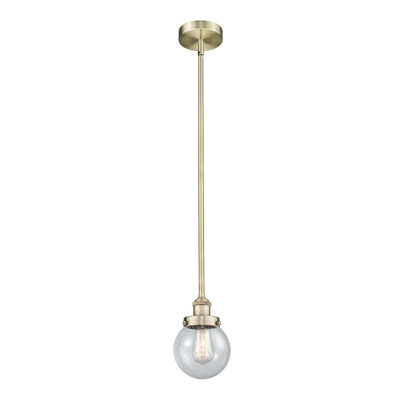 Innovations Beacon 6in 1-Light Mini Pendant | Industrial Antique Brass Steel and Seedy Glass | Kitchen Island & Dining Room | 6 | Model 616-1SH-AB-G204-6
