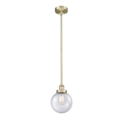 Innovations Beacon 8in 1-Light Mini Pendant | Industrial Antique Brass Steel and Seedy Glass | Kitchen Island & Dining Room | Model 616-1SH-AB-G204-8