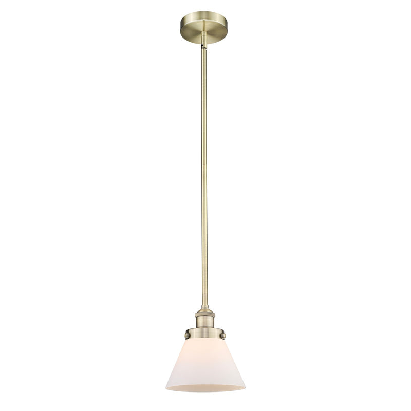 Innovations Cone 8in 1-Light Mini Pendant | Industrial Antique Brass and Matte White Frosted Glass | Kitchen Island | 7.75 x 8.5 in | Model 616-1SH-AB-G41