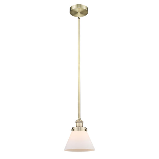 Innovations Cone 8in 1-Light Mini Pendant | Industrial Antique Brass and Matte White Frosted Glass | Kitchen Island | 7.75 x 8.5 in | Model 616-1SH-AB-G41