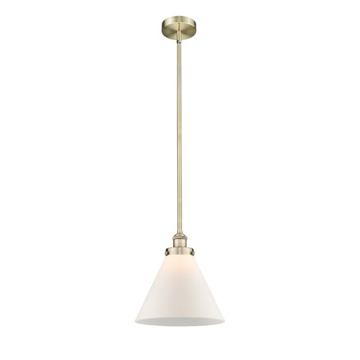 Innovations Cone 12in 1-Light Mini Pendant | Industrial Antique Brass Steel and Matte White Frosted Glass | Kitchen Island & | Model 616-1SH-AB-G41-L
