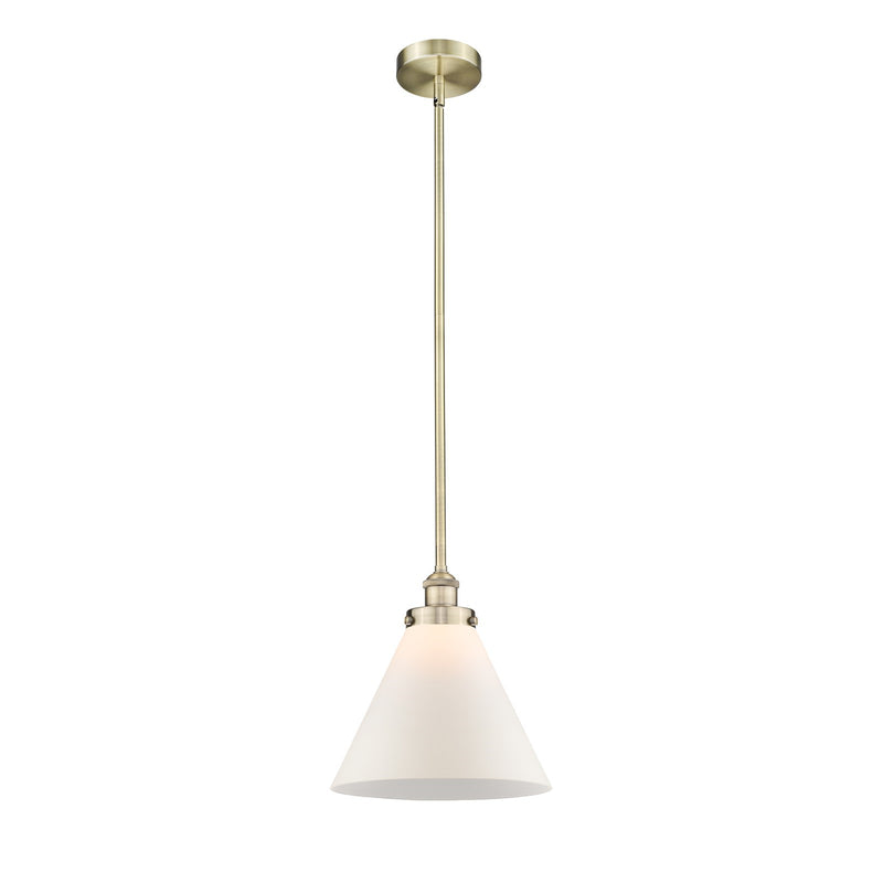 Innovations Cone 12in 1-Light Mini Pendant | Industrial Antique Brass Steel and Matte White Frosted Glass | Kitchen Island & | Model 616-1SH-AB-G41-L-LED