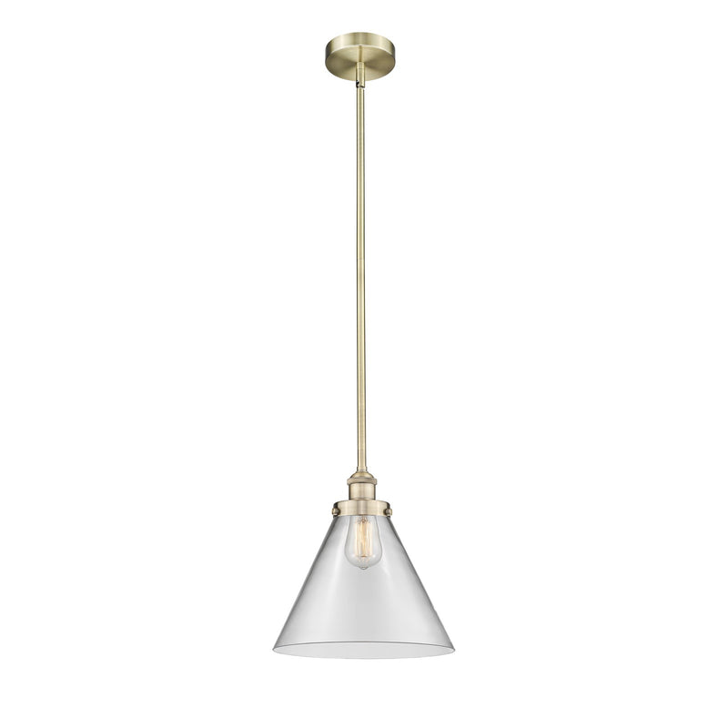 Innovations Cone 12in 1-Light Mini Pendant | Industrial Antique Brass Steel and Clear Glass | Kitchen Island & Dining Room | Model 616-1SH-AB-G42-L-LED
