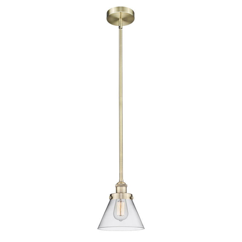 Innovations Cone 1-Light 7.75in Mini Pendant | Industrial Antique Brass Steel and Clear Glass | Kitchen Island & Dining Room | Model 616-1SH-AB-G42-LED