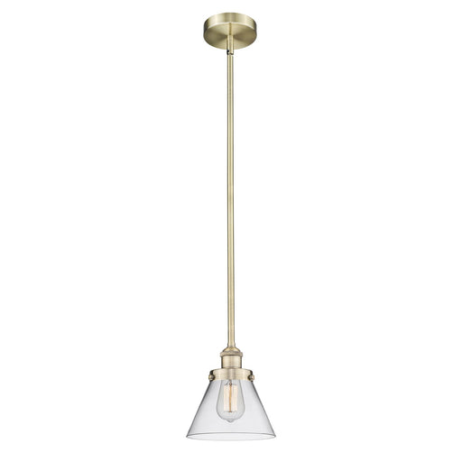 Innovations Cone 1-Light 7.75in Mini Pendant | Industrial Antique Brass Steel and Clear Glass | Kitchen Island & Dining Room | Model 616-1SH-AB-G42-LED