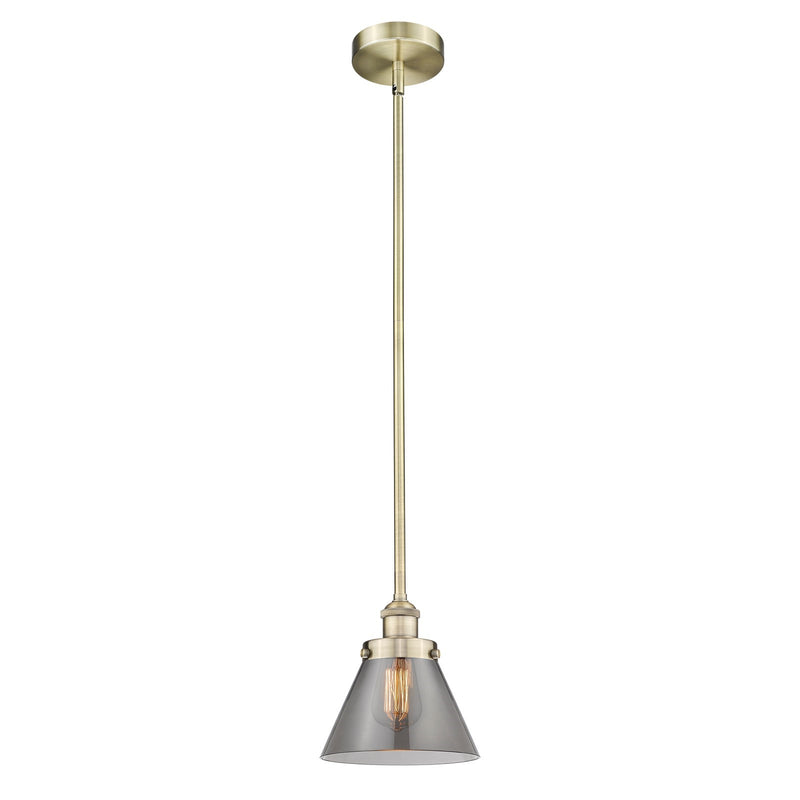 Innovations Cone 1-Light Mini Pendant | Industrial Farmhouse Antique Brass and Light Smoke Glass | Kitchen Island & Dining Room | Model 616-1SH-AB-G43-LED