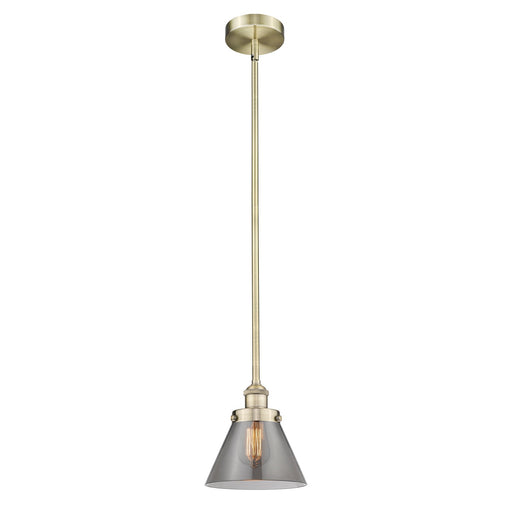 Innovations Cone 1-Light Mini Pendant | Industrial Farmhouse Antique Brass and Light Smoke Glass | Kitchen Island & Dining Room | Model 616-1SH-AB-G43-LED