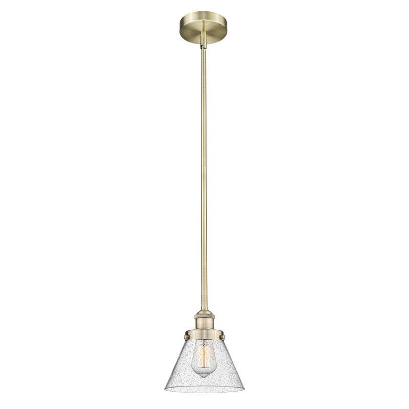 Innovations Cone 8in 1-Light Mini Pendant | Industrial Antique Brass and Seedy Glass | Kitchen Island & Dining Room | 7.75 x 7.75 x | Model 616-1SH-AB-G44
