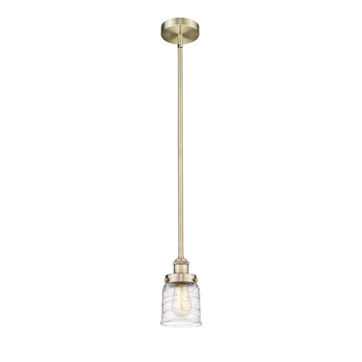 Innovations Bell 5in 1-Light Mini Pendant | Industrial Farmhouse Antique Brass Steel and Clear Deco Swirl Glass | Kitchen | Model 616-1SH-AB-G513-LED