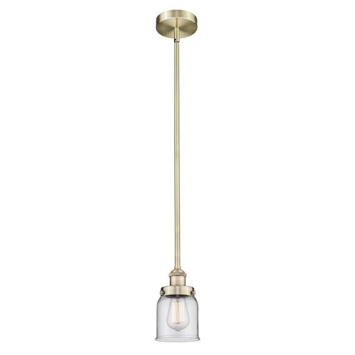 Innovations Bell 5in 1-Light Mini Pendant | Industrial Antique Brass Steel and Clear Glass | Kitchen Island & Dining Room | Damp | Model 616-1SH-AB-G52
