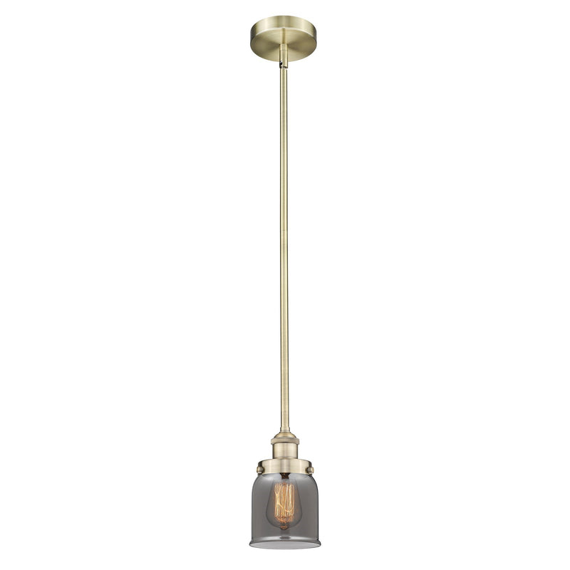 Innovations Bell 5in 1-Light Mini Pendant | Industrial Antique Brass Steel and Light Smoke Glass | Kitchen Island & Dining Room | 5 | Model 616-1SH-AB-G53