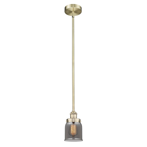 Innovations Bell 5in 1-Light Mini Pendant | Industrial Antique Brass Steel and Light Smoke Glass | Kitchen Island & Hallway | Model 616-1SH-AB-G53-LED