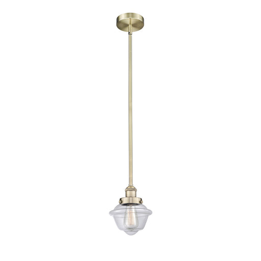Innovations Oxford 7.25in 1-Light Mini Pendant | Traditional Antique Brass Steel and Clear Glass Schoolhouse | Kitchen Island | Model 616-1SH-AB-G532-LED