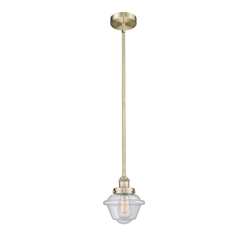 Innovations Oxford 7.25in 1-Light Mini Pendant | Traditional Antique Brass Steel and Seedy Glass | Kitchen Island & Dining Room | Model 616-1SH-AB-G534
