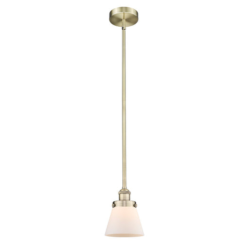 Innovations Cone 6.25in 1-Light Mini Pendant | Industrial Antique Brass and Matte White Frosted Glass | Kitchen Island & Dining | Model 616-1SH-AB-G61