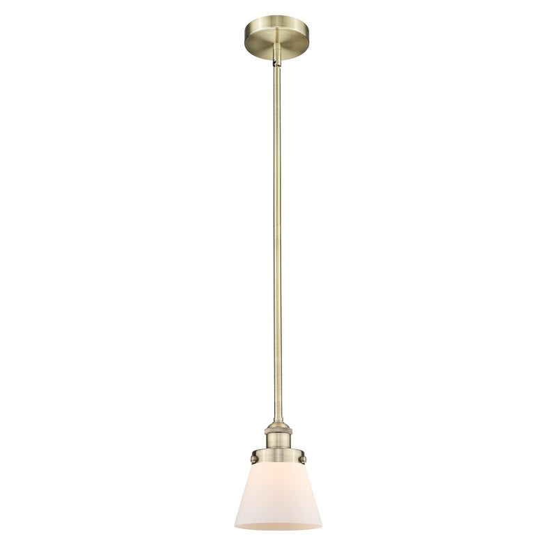 Innovations Cone 6.25in 1-Light Mini Pendant | Industrial Antique Brass Steel and Matte White Frosted Glass | Kitchen Island & | Model 616-1SH-AB-G61-LED
