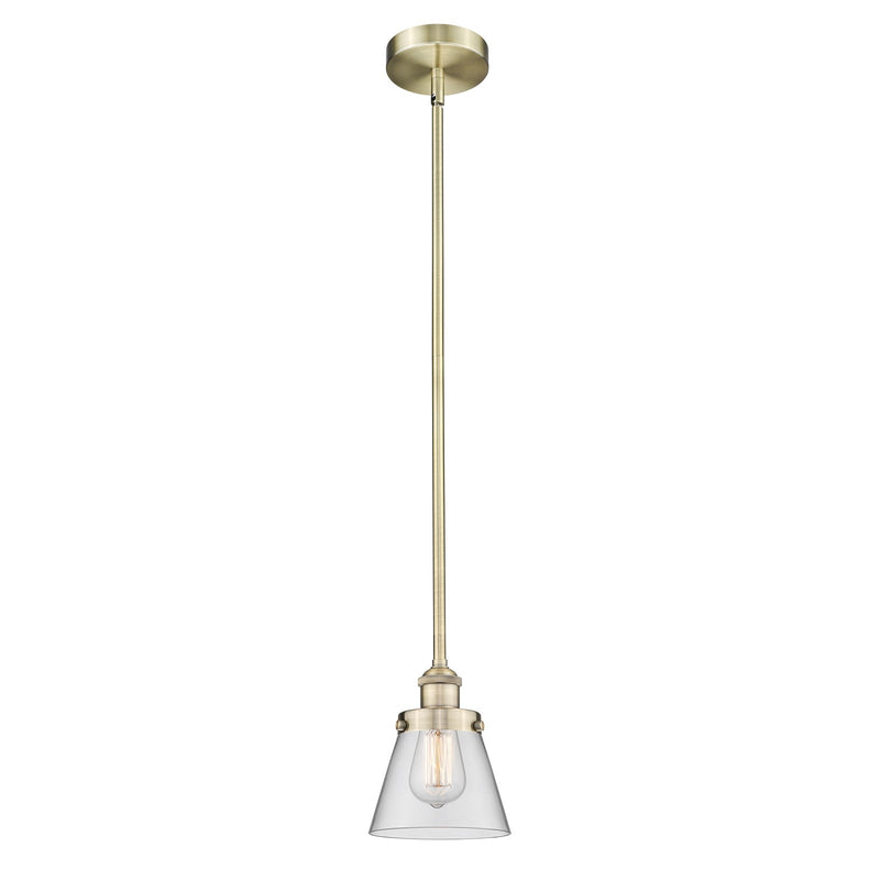Innovations Cone 6.25in 1-Light Mini Pendant | Industrial Antique Brass Steel and Clear Glass | Kitchen Island & Dining Room | 6.25 | Model 616-1SH-AB-G62