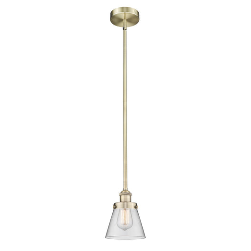 Innovations Cone 6.25in 1-Light Mini Pendant | Industrial Farmhouse Antique Brass and Clear Glass | Kitchen Island & Dining | Model 616-1SH-AB-G62-LED