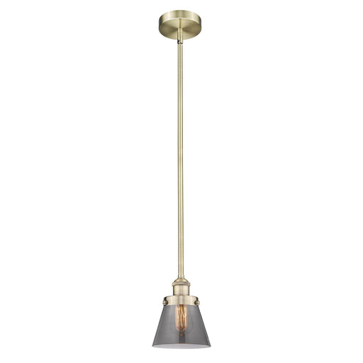 Innovations Cone 6.25in 1-Light Mini Pendant | Industrial Antique Brass and Light Smoke Glass | Kitchen Island & Dining Room | 6.25 | Model 616-1SH-AB-G63