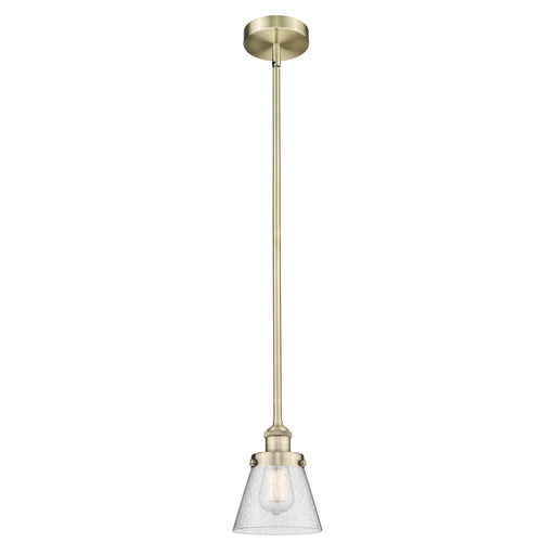 Innovations Cone 6.25in 1-Light Mini Pendant | Industrial Antique Brass Steel and Seedy Glass | Kitchen Island & Dining Room | Damp | Model 616-1SH-AB-G64