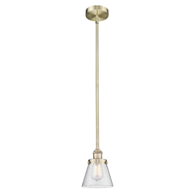 Innovations Cone 6.25in 1-Light Mini Pendant | Industrial Antique Brass Steel and Seedy Glass | Kitchen Island & Dining Room | Damp | Model 616-1SH-AB-G64