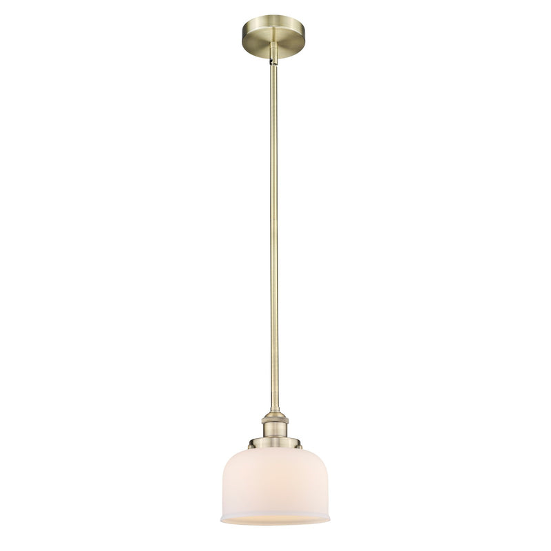 Innovations Bell 8in 1-Light Mini Pendant | Industrial Antique Brass and Matte White Glass | Kitchen Island | 7.75 x 8.25 in | Model 616-1SH-AB-G71