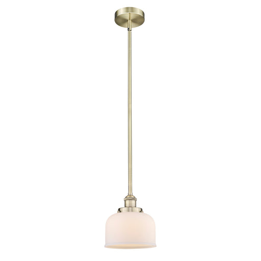 Innovations Bell 8in 1-Light Mini Pendant | Industrial Antique Brass and Matte White Glass | Kitchen Island | 7.75 x 8.25 in | Model 616-1SH-AB-G71