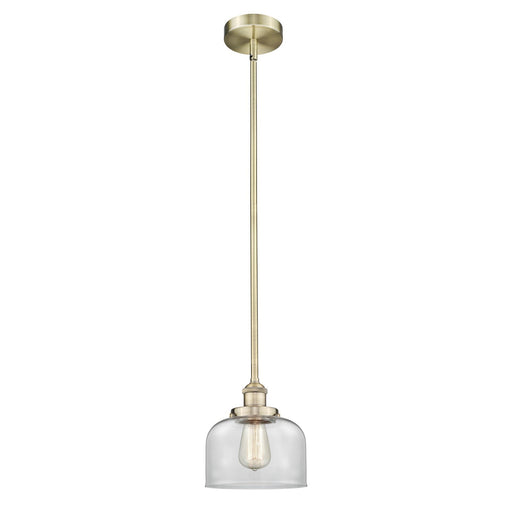 Innovations Bell 8in 1-Light Mini Pendant | Industrial Antique Brass Steel and Clear Glass | Kitchen Island & Dining Room | Damp | Model 616-1SH-AB-G72