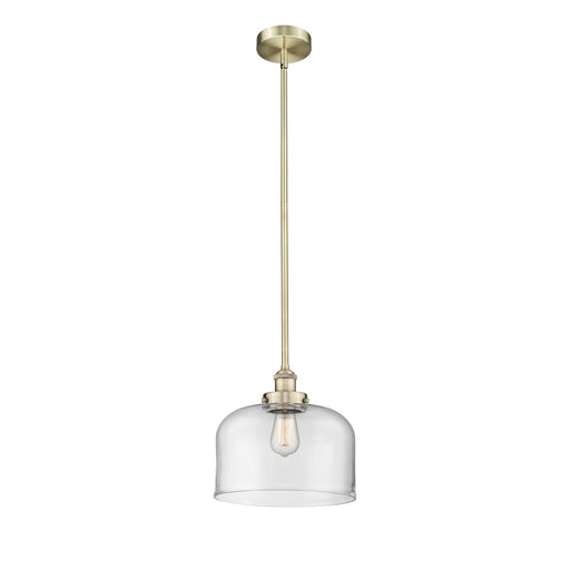 Innovations Bell 12in 1-Light Mini Pendant | Industrial Antique Brass and Clear Glass | Kitchen Island & Dining Room | 11.5 x | Model 616-1SH-AB-G72-L