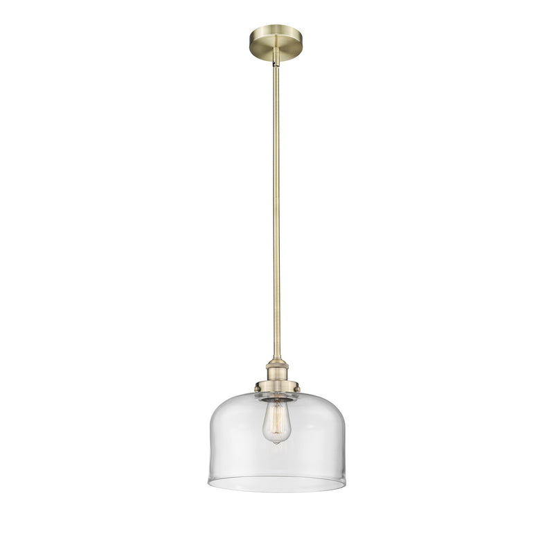 Innovations Bell 12in 1-Light Mini Pendant | Industrial Antique Brass Steel and Clear Glass | Kitchen Island & Dining Room | Model 616-1SH-AB-G72-L-LED