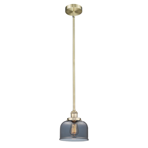 Innovations Bell 8in 1-Light Mini Pendant | Industrial Antique Brass and Light Smoke Glass | Kitchen Island | 7.75 x 7.75 x 8.25 in | Model 616-1SH-AB-G73