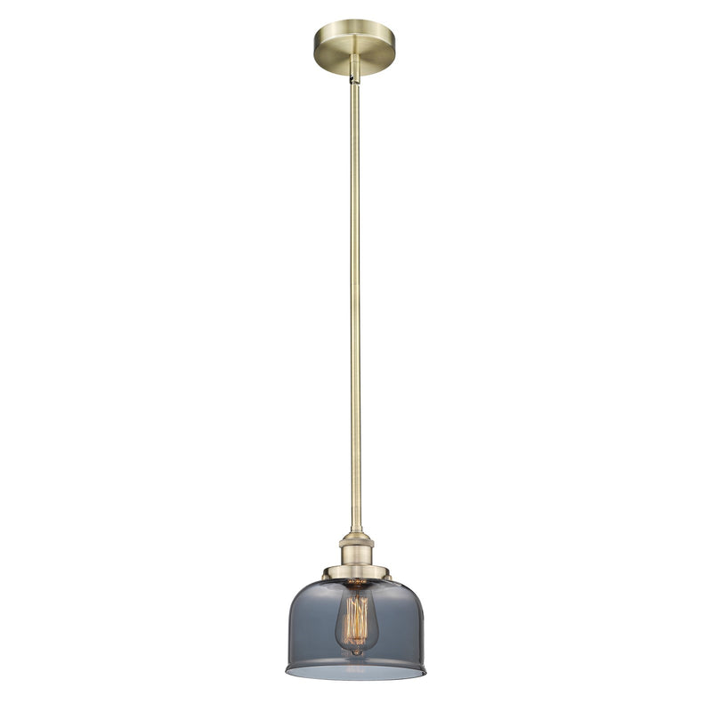 Innovations Bell 8in 1-Light Mini Pendant | Industrial Antique Brass and Light Smoke Glass | Kitchen Island | 7.75 x 7.75 x 8.25 in | Model 616-1SH-AB-G73