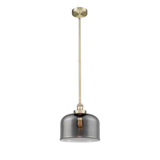Innovations Bell 12in 1-Light Mini Pendant | Industrial Antique Brass and Light Smoke Glass | Kitchen Island & Dining Room | Model 616-1SH-AB-G73-L-LED